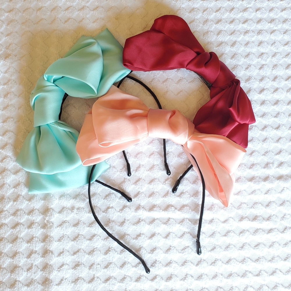 Large Chiffon Silky Bow Headbands Set of 3